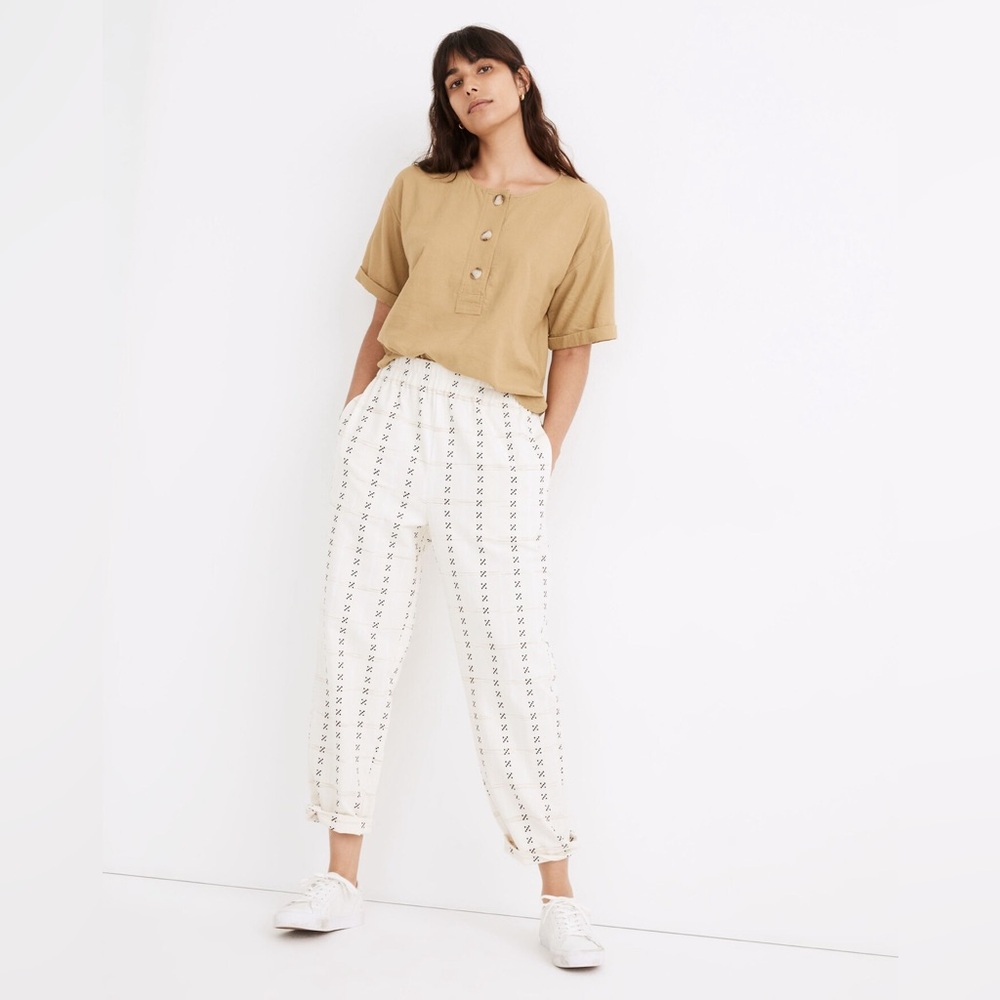 Madewell Jacquard Tapered Huston Pull-On Crop Pants In Cream & Black Sz: XXL